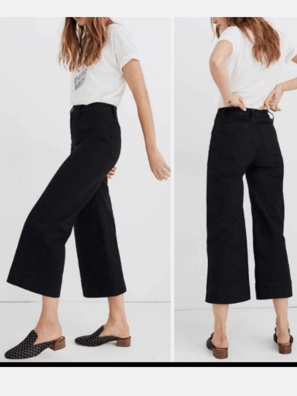 Madewell Emmett Wide Leg Crop Pants Canvas Black High Rise Americana